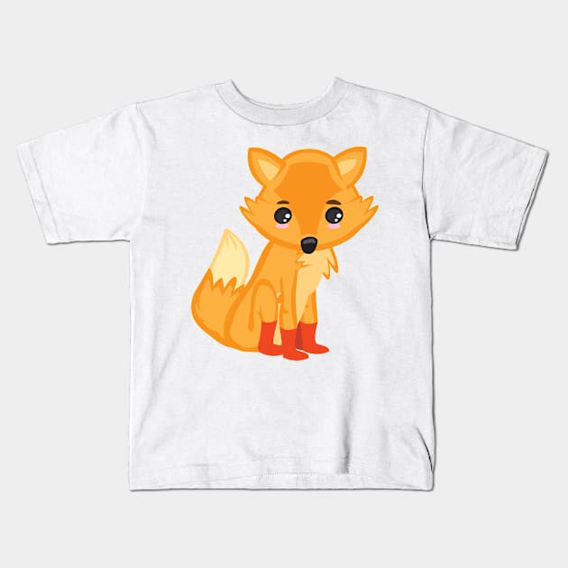 Cute Kawaii Orange Fox Kid Design Kids T-Shirt by Uncle Fred Design